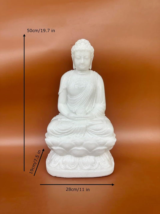 19.7 Inch Large White Marble Amitabha Buddha Sitting On Lotus for Home Decor, Decorative Yoga, Garden, Alter, Prayer Spiritual Living