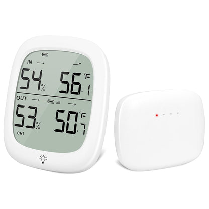 Indoor Outdoor Thermometer Wireless, Outside Digital Thermometer Humidity with IP66 Waterproof Sensor, LCD Backlight, Max/Min Trend, Wireless Humidity Gauge for Home Room Greenhouse,Patio
