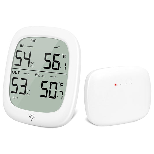 Indoor Outdoor Thermometer Wireless, Outside Digital Thermometer Humidity with IP66 Waterproof Sensor, LCD Backlight, Max/Min Trend, Wireless Humidity Gauge for Home Room Greenhouse,Patio