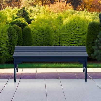 Outdoor Benches Weatherproof, All Weather Resistant Park Bench Poly Lumber Backless Garden Bench Seat for Entryway Front Porch, Navy Blue