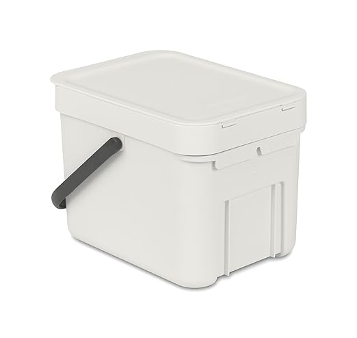 Brabantia Sort & Go Kitchen Countertop Food Scraps Compost Bin | XS / 1.6 Gal / 6L | Light Gray | Removable Stay-Open Lid, Carry Handle, Easy-Clean Recycling Box | Wall-Mounting Bracket Included