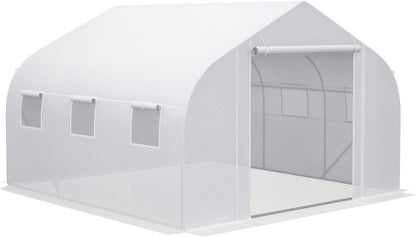Outsunny 11.5' x 10' x 6.5' Walk-in Greenhouse, Tunnel Green House with Zippered Mesh Door and 6 Mesh Windows, Gardening Plant Hot House with Galvanized Steel Frame, White