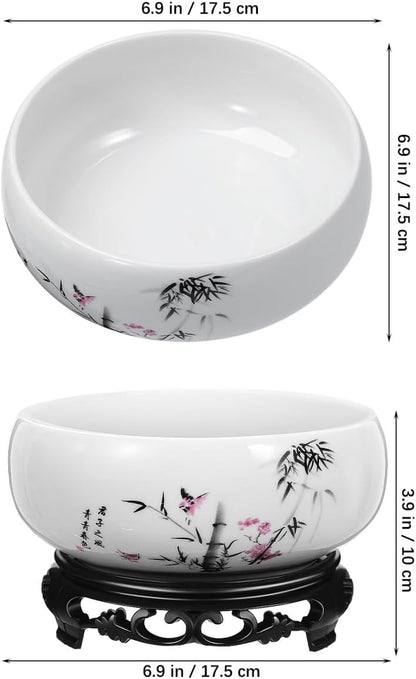 Ceramic Chinese Pot with Base Hydroponic Pot White Water Lily Bowl Ceramic Planter for Home Office Garden 7 Inch