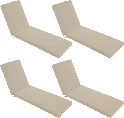 Chaise Lounge Cushions Outdoor Set of 4 - Waterproof and Fade Resistant Sun Lounger Replacement Cushion - Patio Lounger Pads with Removable Cover for Pool, Deck, Lawn, 80 x 26 x 3 Inch, Cream
