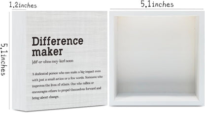 Difference Maker Definition Home Office Decor Wooden Box Sign, Motivational Farmhouse Decorative Positive Office Desk Accessories Wood Plaque Affirmations Wood Table Sign for TV Cabinet Shelf