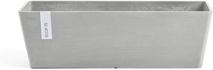 Ecopots Bruges Durable Modern Rectangular Indoor/Outdoor Recycled-Based Composite Flower Pot Planter, White Grey, 31.5"