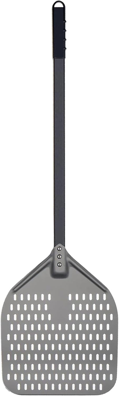 G.a HOMEFAVOR 12"x 15" Perforated Pizza Peel 47 Inch overall, Rectangular Aluminum Pizza Turning Peel with Extended Silcone Handle For Baking Pizza Brick Oven