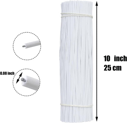 1000 pcs 10 inch White Cable Twist Ties Plastic Twist Ties with Rugged Metal Innercores Reusable Fastening Cable Cord Wire Ties