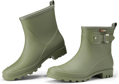 HISEA Women's Ankle Rain Boots Waterproof, Fashion Short Garden Shoes Anti-slip for Women with Comfortable Insole