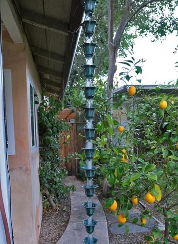 Nutshell Stores Flower Cups Rain Chain - Patina - 11 Feet