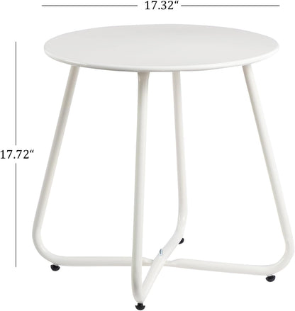 HollyHOME Round Metal Side Table, Rust-Resistant Patio Small Plant Stand, Outdoor 17.32'' Portable End Table for Balconies, Gardens, Living Rooms and Bedrooms, White