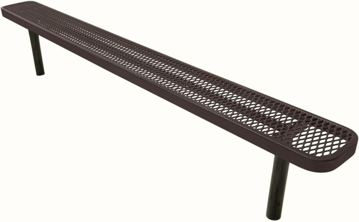 Coated Outdoor Furniture Heavy-Duty Outdoor Bench Thermoplastic Coated, Expanded Metal, Commercial-Grade Seating, Made in America (Inground Without Back, 8 Ft, Brown)
