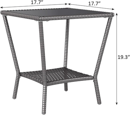 Outdoor Small Patio Table - PE Rattan Coffee Table, Wicker Side Table for Patio, Balcony & Porch, Durable & Iron Frame (2, Black Brown)