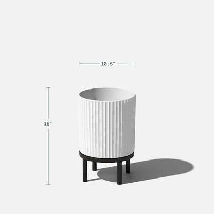 Veradek Demi Series Round Planter w/Stand for Porch/Patio | Durable Plastic-Stone Composite & Wooden Stand | Modern Décor for Tall Plants, Flowers