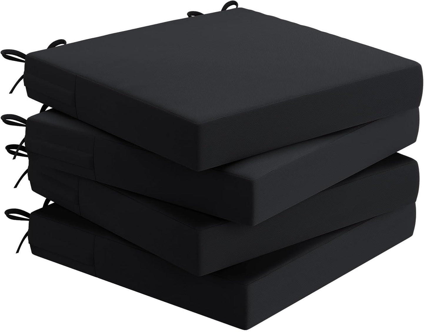 AAAAAcessories Outdoor Seat Cushions for Chairs, Waterproof, Fade-Resistant Patio Furniture Replacement Cushions, 18.5" x 16" x 3", Set of 4, Black