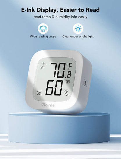 Govee WiFi Thermometer Hygrometer 2Pack H5103, Indoor Temperature Humidity Sensor with Electronic Ink Display, App Notification Alert, Free Data Storage Export, Digital Remote Monitor for Bedroom