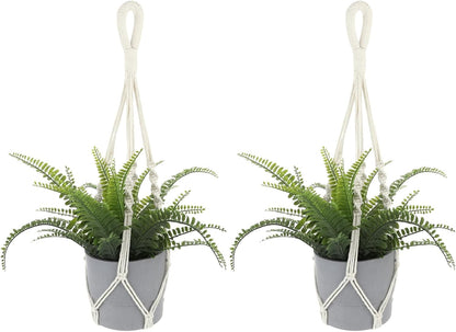 2 PCS Macrame Plant Hanger Indoor Hanging Plant Holder Hand-Woven Cotton Rope Flower Pot Basket with Metal Hook Rings Window Plant Hanger for Outdoor Hanging Pots Home Boho Decor, No Tassels, 23.6"