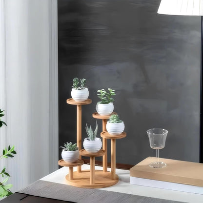5 Tiered Desk Plant Stand Round Bamboo Plant Shelf Tabletop Succulent Herb Stand Desktop Plant Stand Indoor Plant Rack for in Living Room Office Decoration - Small