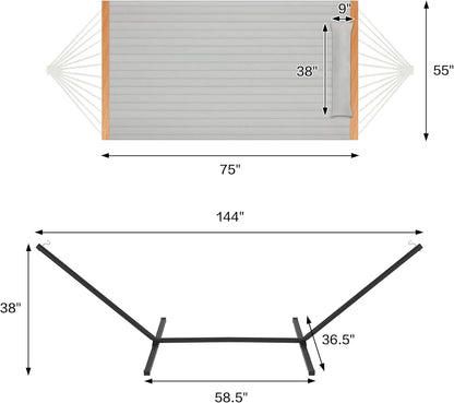 Two Person Hammock with Stand Heavy Duty, Outdoor Patio Hammock with Portable Steel Stand, Large Double Hammocks,480lbs Capacity.(Middle Grey)