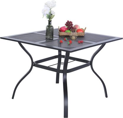PHI VILLA 37 Inch Outdoor Dining Table Metal Steel Mesh Patio Dining Table Umbrella Table with 1.57" Umbrella Hole (Mesh)