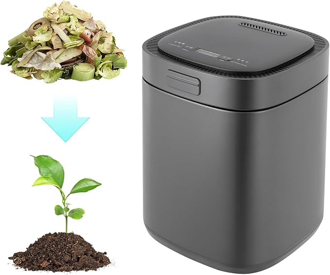 Black Electric Composting Machine 2.5L Kitchen Countertop Food Recycler Indoor Composter Bucket for Apartment Office Small Space Odor Reduction One-Button Start Auto Shut-Off 110V 25W 15-Hour Cycle
