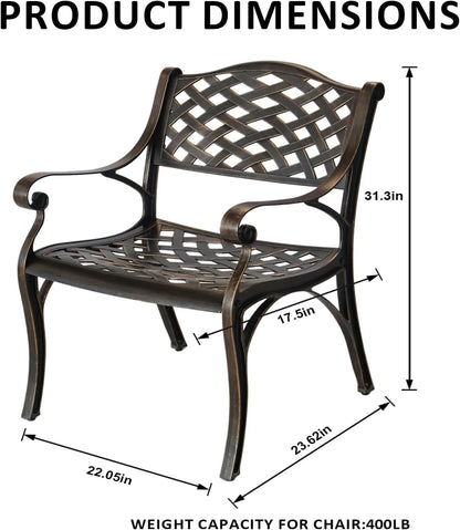 Outdoor Patio Dining Set Cast Aluminum 7 Piece Patio Bistro Dining Set,Metal Rectangular Patio Table and Chairs Set for 6 Person with Umbrella Hole,Patio Furniture Sets for Garden,Bronze