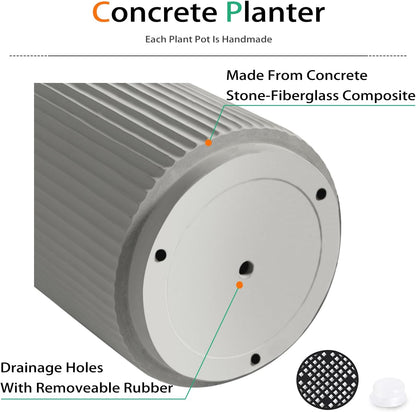 Round Concrete Planter Outdoor Indoor, Large Cement Plant Pots for Flowers (Vertical Gray, 12 inch)