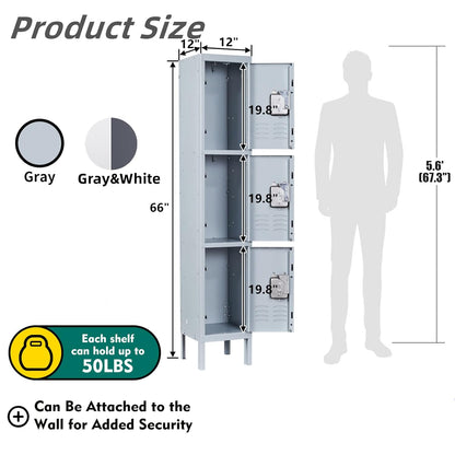 Yizosh Metal Lockers for Employees with Lock, Employees Locker Storage Cabinet with 3 Doors, Tall Steel Storage Locker for Gym, School, Office