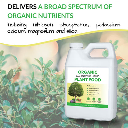 Organic All-Purpose Liquid Plant Food - Use on All Outdoor Plants: Flower Beds, Vegetable Gardens, Container Gardening | Concentrated Liquid Fertilizer Alternative (32oz, 2 Pack, Mixes to 64 Gallons)