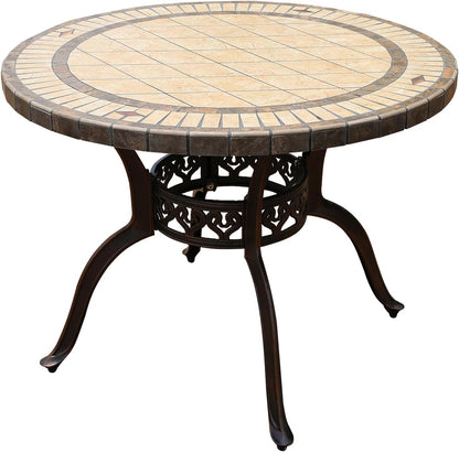 Outdoor Table Tile Round Patio Table All Weather Aluminum Frame Outdoor Dining Tables for Lawn Garden Backyard (100cm Ore White Round Table)