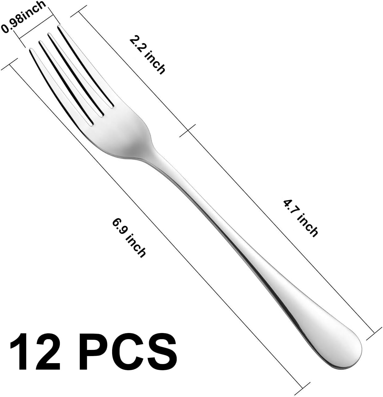 Salad Forks Mirror Polished Stainless Steel Dessert Forks Set, Silverware Dishwasher Safe Use for Home Kitchen Party Restaurant- Set of 12, 6.9 Inches
