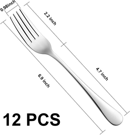 Salad Forks Mirror Polished Stainless Steel Dessert Forks Set, Silverware Dishwasher Safe Use for Home Kitchen Party Restaurant- Set of 12, 6.9 Inches