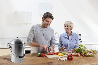 Abakoo Compost Bin 304 Stainless Steel Kitchen Composter Waste Pail Indoor Countertop Kitchen Bin Pail - Includes 4 Filters (1.3 Gallon)