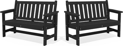 SERWALL Outdoor Bench, HDPE Outdoor Benches Weatherproof, 2-Person Garden Bench with 660 lbs Weight Capacity, Patio Benches for Outdoors, Garden, Porch, Backyard and Park, Black, 2 Pack