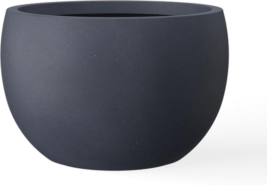 Kante 15.7" Dia Round Concrete Planter, Outdoor/Indoor Large Bowl Plant Pots with Drainage Hole and Rubber Plug for Garden Patio Balcony Home, Charcoal