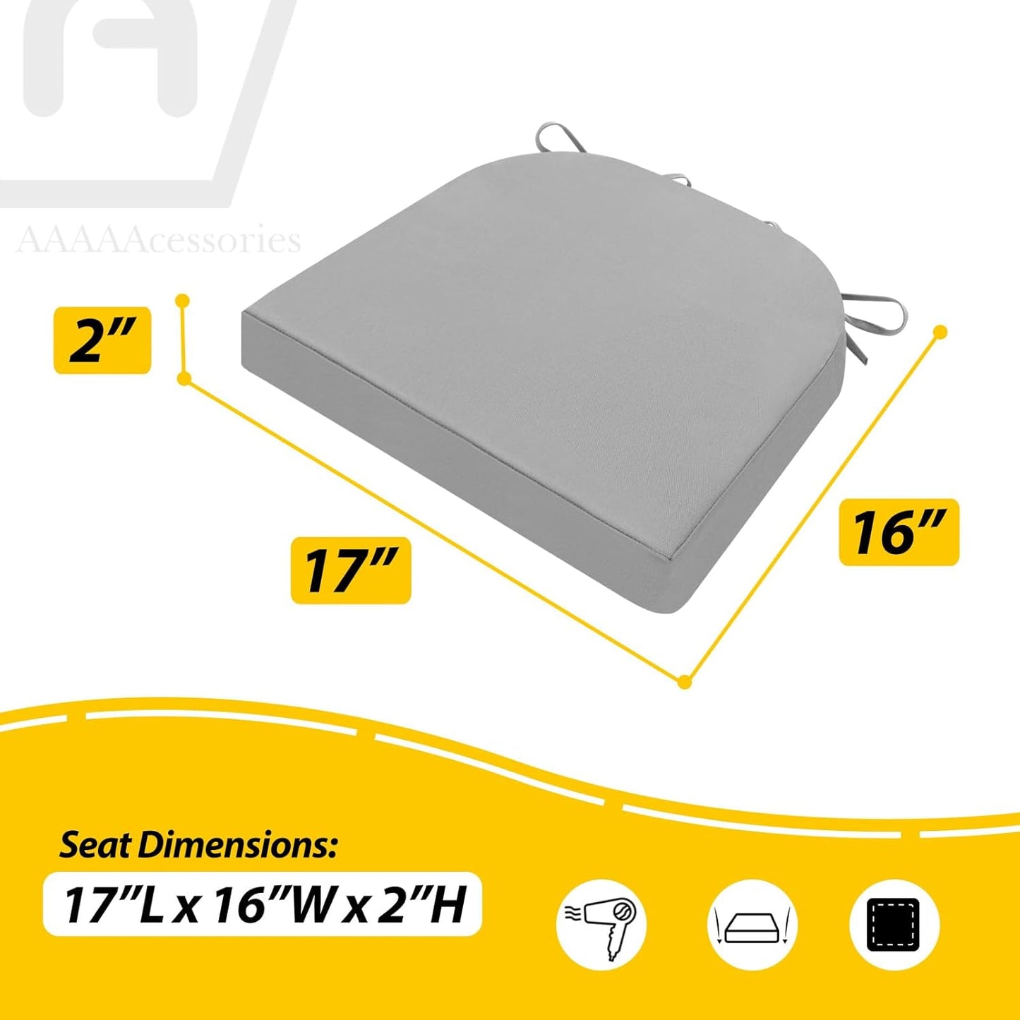 AAAAAcessories Outdoor Seat Cushions for Chairs, Waterproof, Fade-Resistant Patio Furniture Replacement Cushions, 17" x 16" x 2", Set of 4, Gray