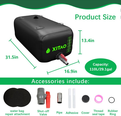 XITAO 29Gal Water Storage Bladder w/Water Level Indicator, Large Capacity Foldable Water Storage Containers, Portable Emergency Water Tank Water Bag for RVs, Fire Prevention, Irrigation