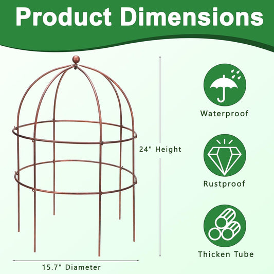 4 Pcs Jardin Bird Cage Plant Support 25" H Large Sturdy Grow-Through Flower Support Peony Cage Climbing Plant Support Trellis Sculptural Garden Decor for Perennial Flowers Vintage Gold