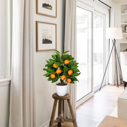 Artificial Potted Plants 16.1 inches Fake Orange Tree Artificial Citrus Fruit Plant with White Pot Faux Plants Indoor for Home,Office, Living Room Table, Desk