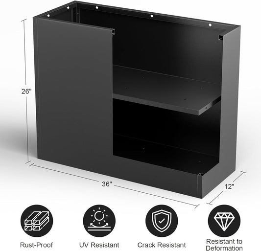 Tall Metal Cube Planter for Outdoor Plants 36" L x 12" W x 26" H, Heavy Duty Steel Large Planter Box with Removable Insert Shelf, Modern Décor for Tall Plants, Trees, Flowers (Black)