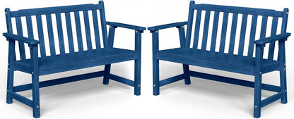 Outdoor Bench, 2-Person HDPE Garden Bench, All Weather Poly Patio Bench for Outdoors, Garden, Backyard, Porch and Park, 550 lbs Weight Capacity, Navy Blue, 2 Pack