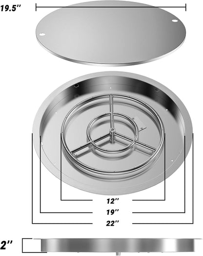 Skyflame 19 Inch Round Stainless Steel Drop in Fire Pit Pan Fire Bowl with Burner Ring and Protective Cover