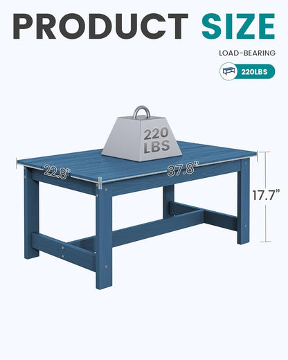 SERWALL HDPE Outdoor Coffee Table, All-Weather Patio Coffee Table, Rectangle Adirondack Outdoor Table Fits with Outdoor Sectional Couch for Outside Deck Porch Lawn, 37.8" x 22.8", Blue