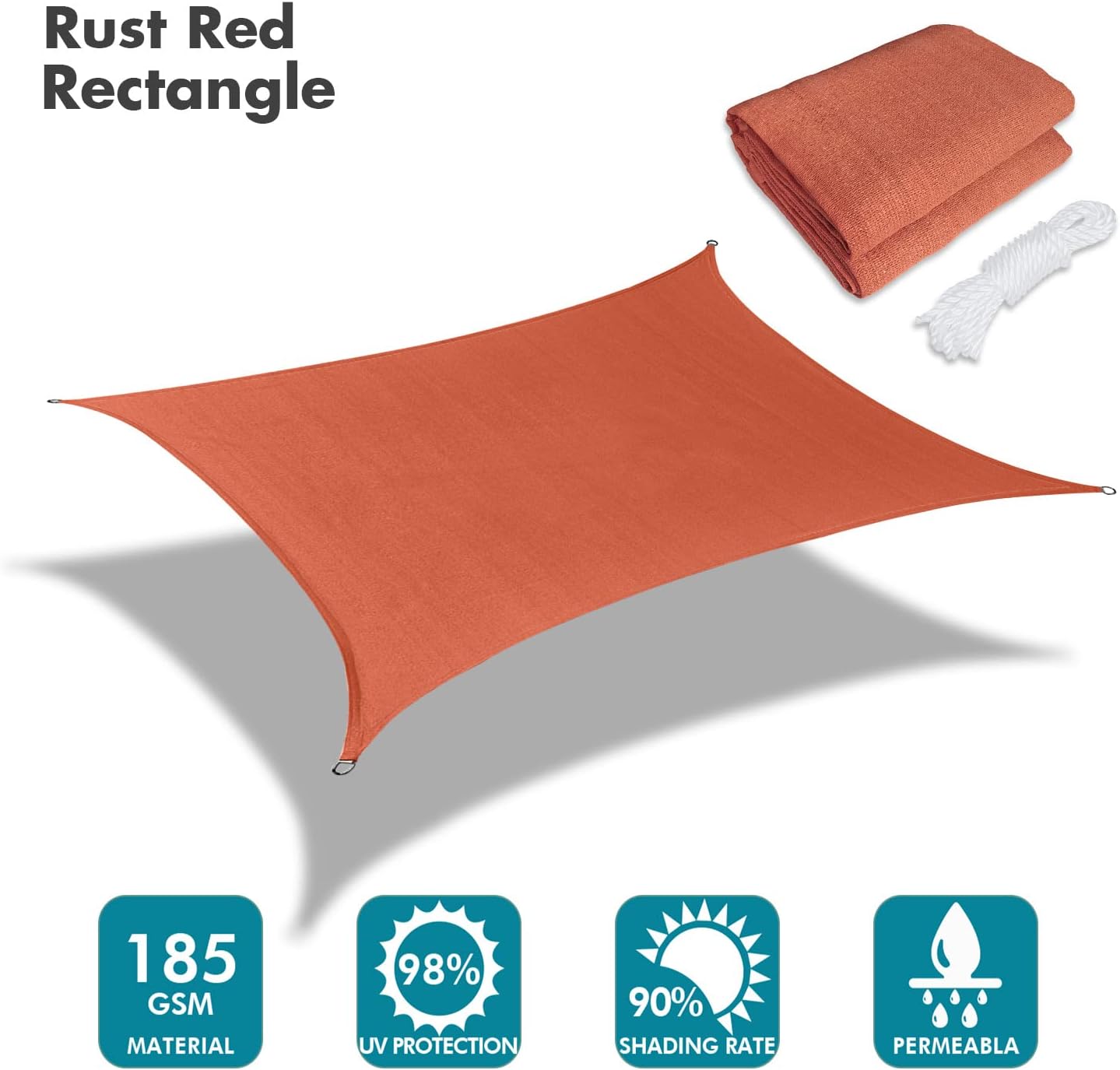 KANAGAWA 14'X14' Rust Red Custom Size Sun Shade Sail Square UV Block Canopy Cover for Patio Backyard Lawn Garden Outdoor (Customized Available)