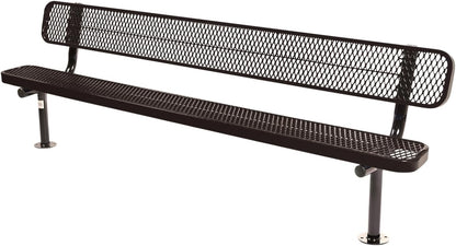 Coated Outdoor Furniture Heavy-Duty Outdoor Bench Thermoplastic Coated, Expanded Metal, Commercial-Grade Seating, Made in America (Surface with Back, 8 Ft, Brown)
