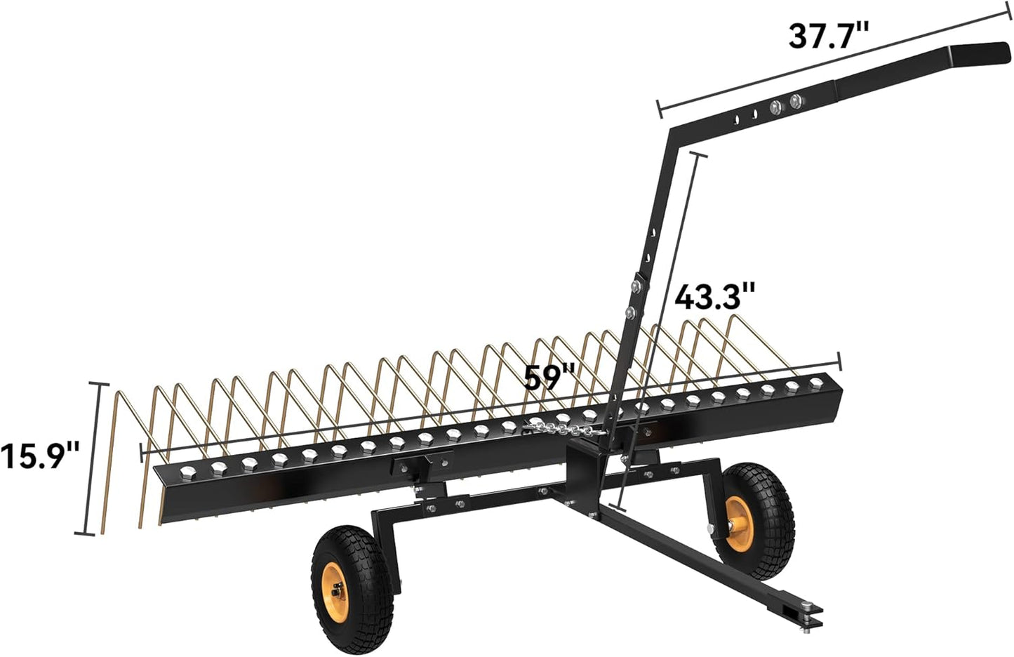 YITAMOTOR 60" Tow Behind Steel Pine Straw Rake Durable Corrosion Resistant Lawn Rake