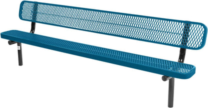 Coated Outdoor Furniture Heavy-Duty Outdoor Bench Thermoplastic Coated, Expanded Metal, Commercial-Grade Seating, Made in America (Inground with Back, 8 Ft, Light Blue)