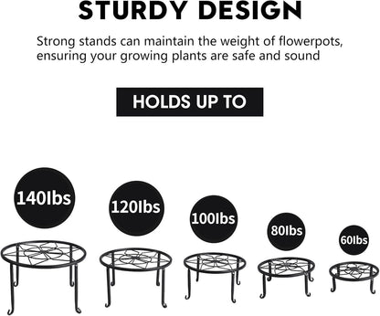 5 Pack Metal Plant Stands,Heavy Duty Potted Holder for Flower Pot,Indoor Outdoor Metal Rustproof Iron Garden Container Round Supports Rack for Planter…
