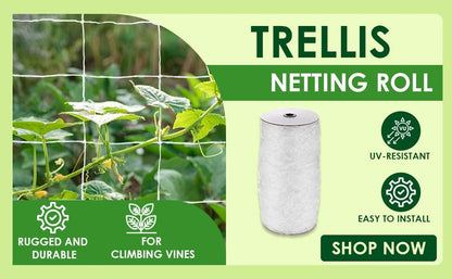 OLDMACDONALD Heavy-Duty Polyester Garden Trellis Netting Plant Climbing Net for Growing Vines Plants Vegetables Fruits Flowers, 5-Feet by 15-Feet (60" x15' / 1.52m x 4.5m) (mesh 6"x6" / 15cm x 15cm)