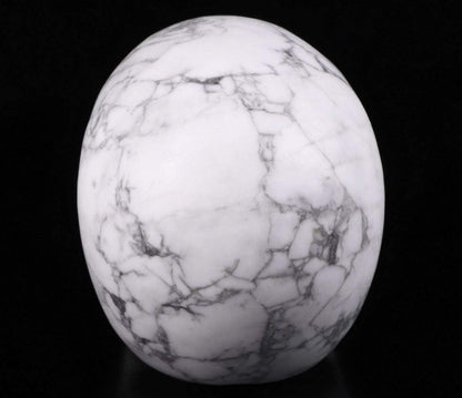 Skullis 5.0" Howlite Crystal Skull, Hand Carved Gemstone Fine Art Sculpture, Reiki Healing Stone Statue.